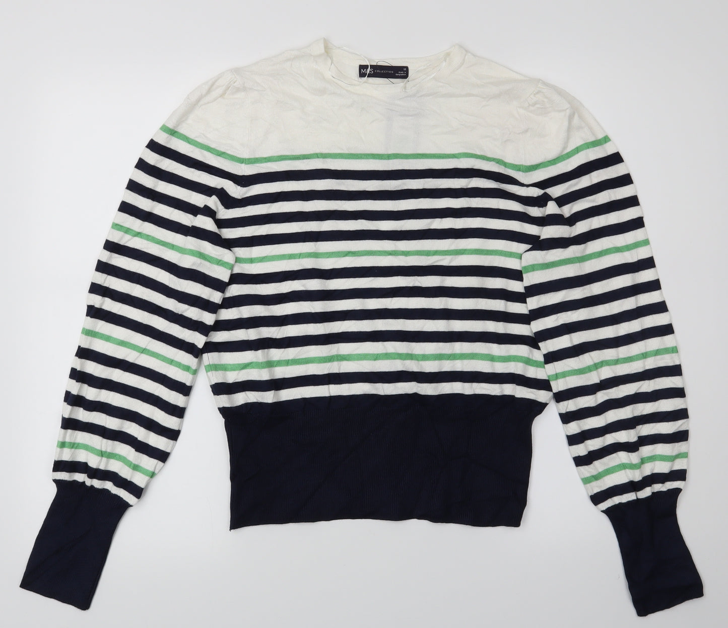 M&S Womens Blue Striped  Basic T-Shirt Size 12