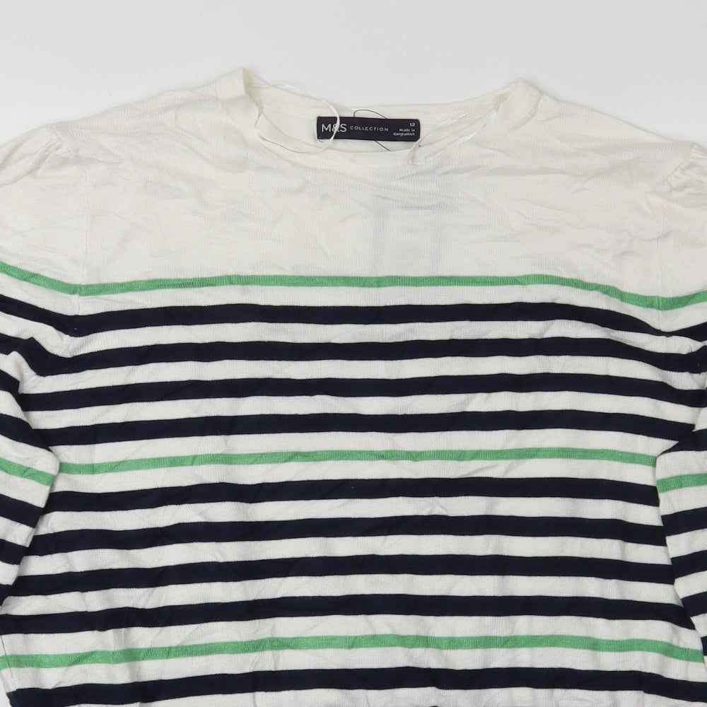 M&S Womens Blue Striped  Basic T-Shirt Size 12