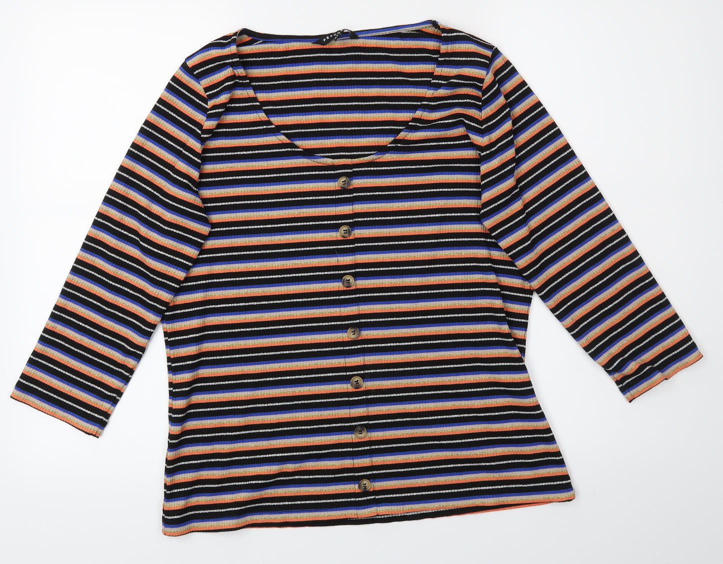 Peacocks Womens Orange Striped  Basic T-Shirt Size 20