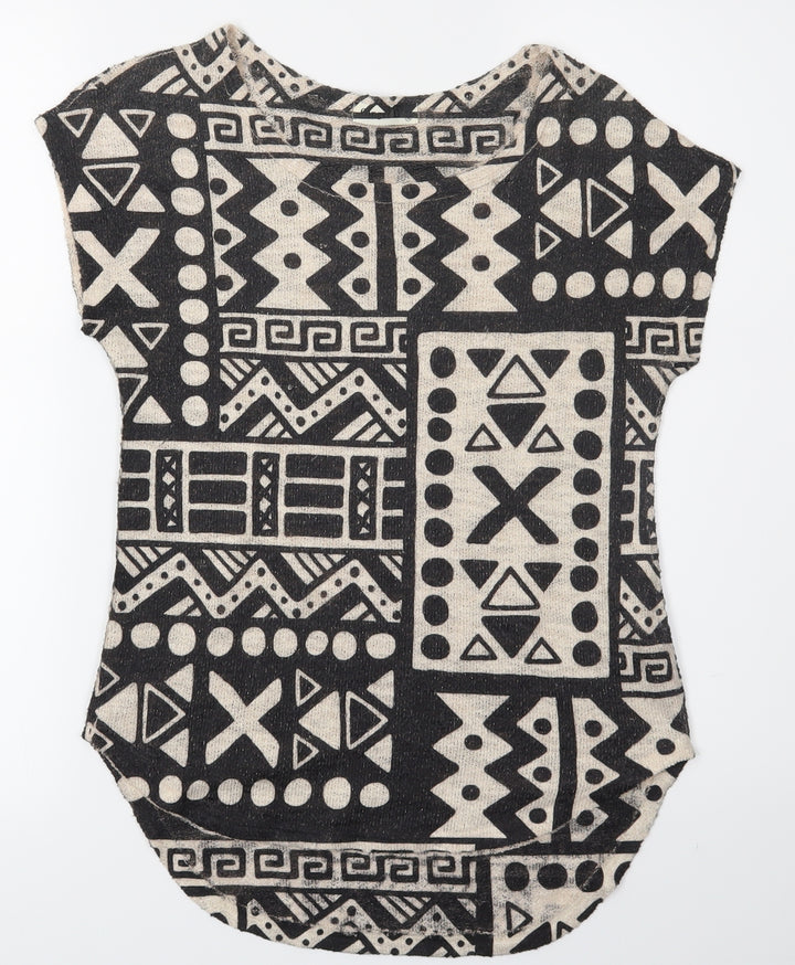 Ginger G Womens Black Geometric Basic T-Shirt Size M