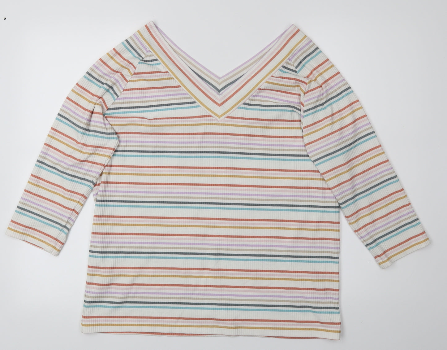 Peacocks Womens White Striped  Basic T-Shirt Size 20