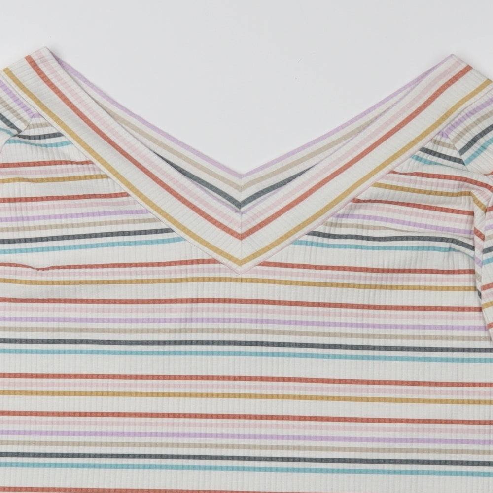 Peacocks Womens White Striped  Basic T-Shirt Size 20