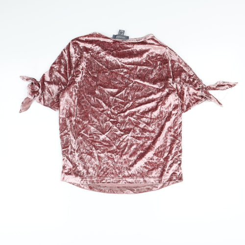 Primark Womens Pink  Velour Cropped T-Shirt Size XS