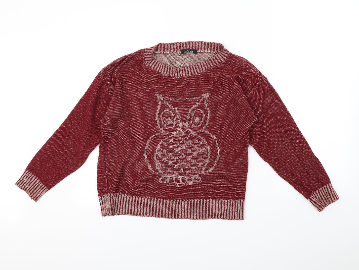 Q10 Womens Red   Pullover Jumper Size S  - Owl