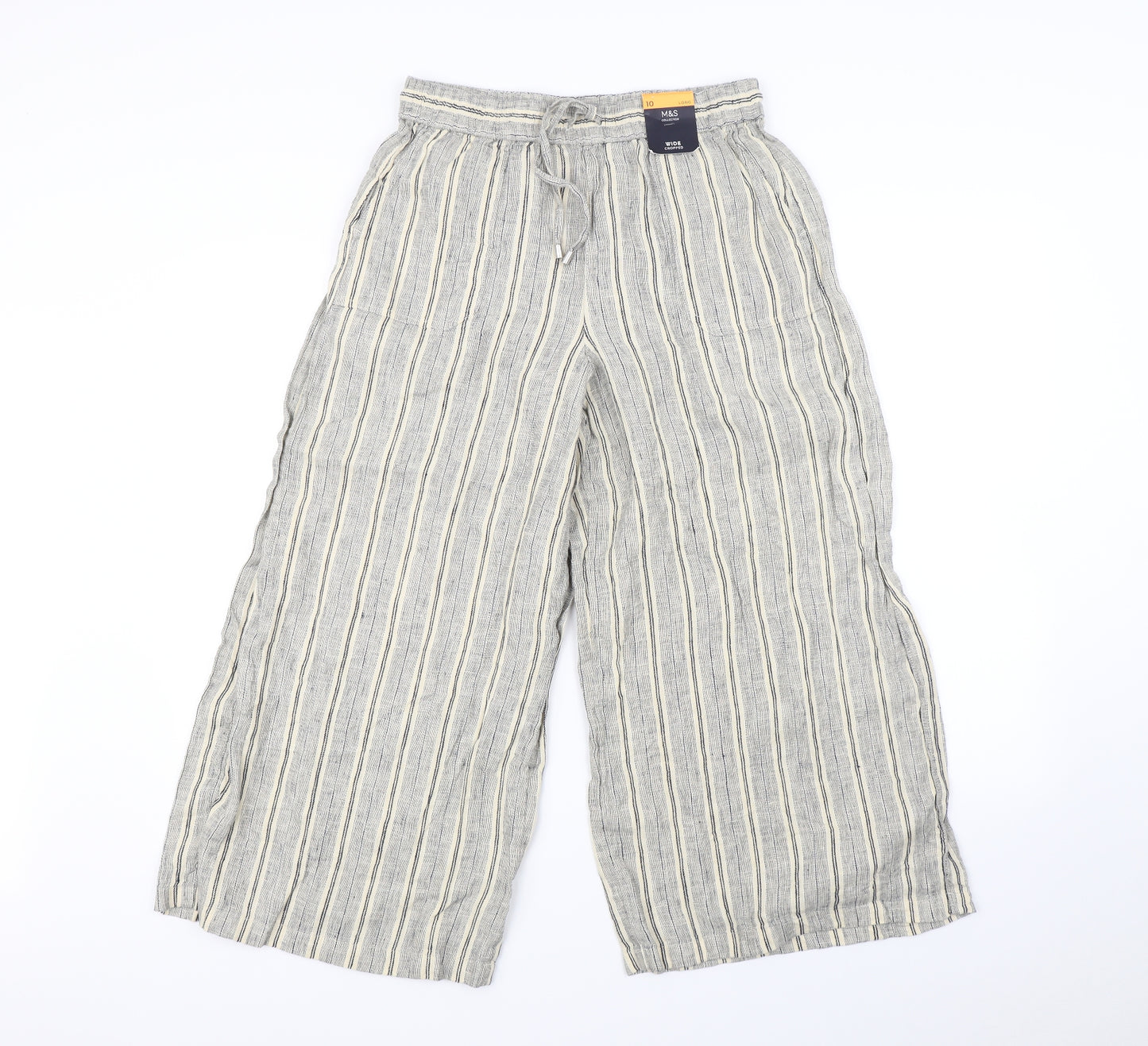 m&S Womens Beige Striped  Trousers  Size 10 L25 in