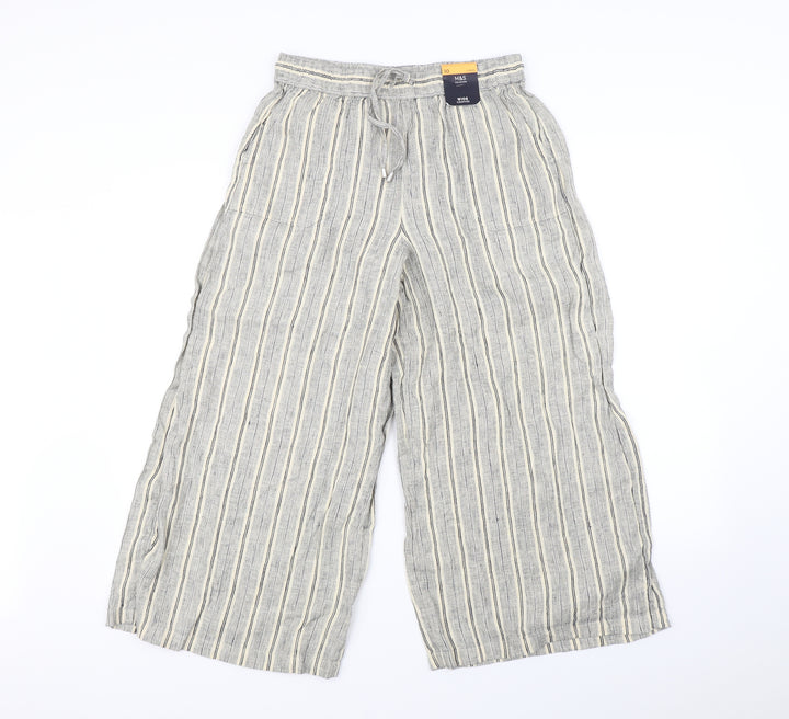 m&S Womens Beige Striped  Trousers  Size 10 L25 in