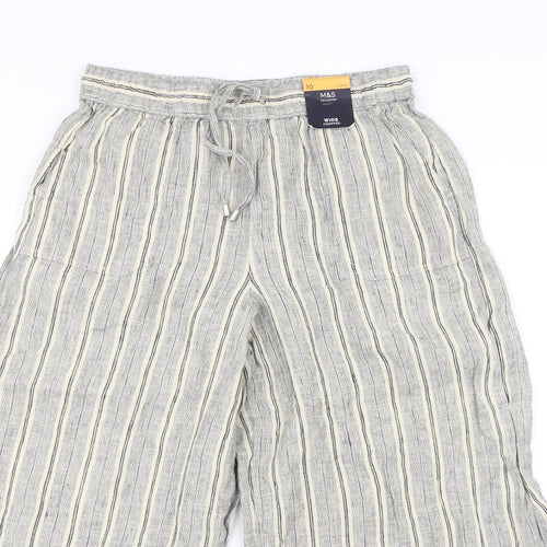 m&S Womens Beige Striped  Trousers  Size 10 L25 in