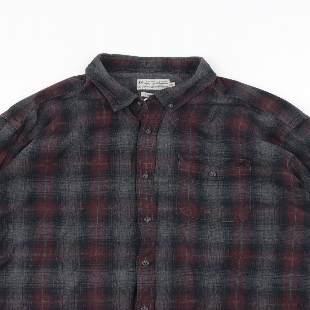 TU Mens Black Plaid   Dress Shirt Size 2XL