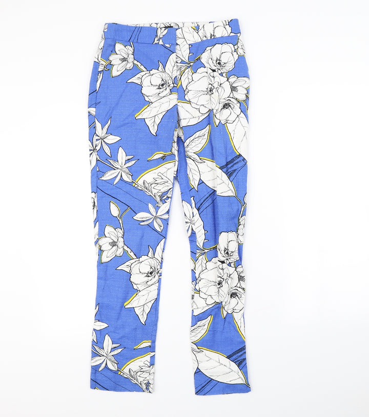 Warehouse Womens Blue Floral Trousers Size 8 L28 in