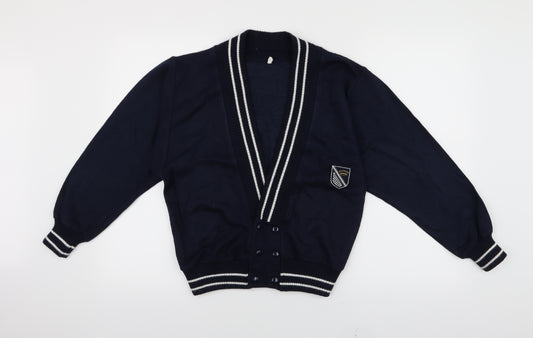 Front view of Casual girls’ blue cardigan jumper, size 9-10, years
