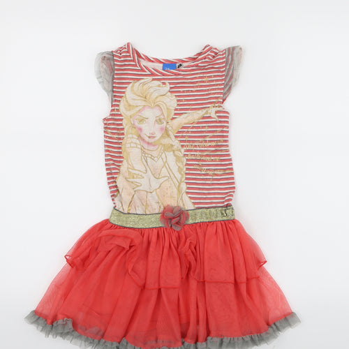 Disney Girls Pink Striped  Fit & Flare  Size 5-6 Years