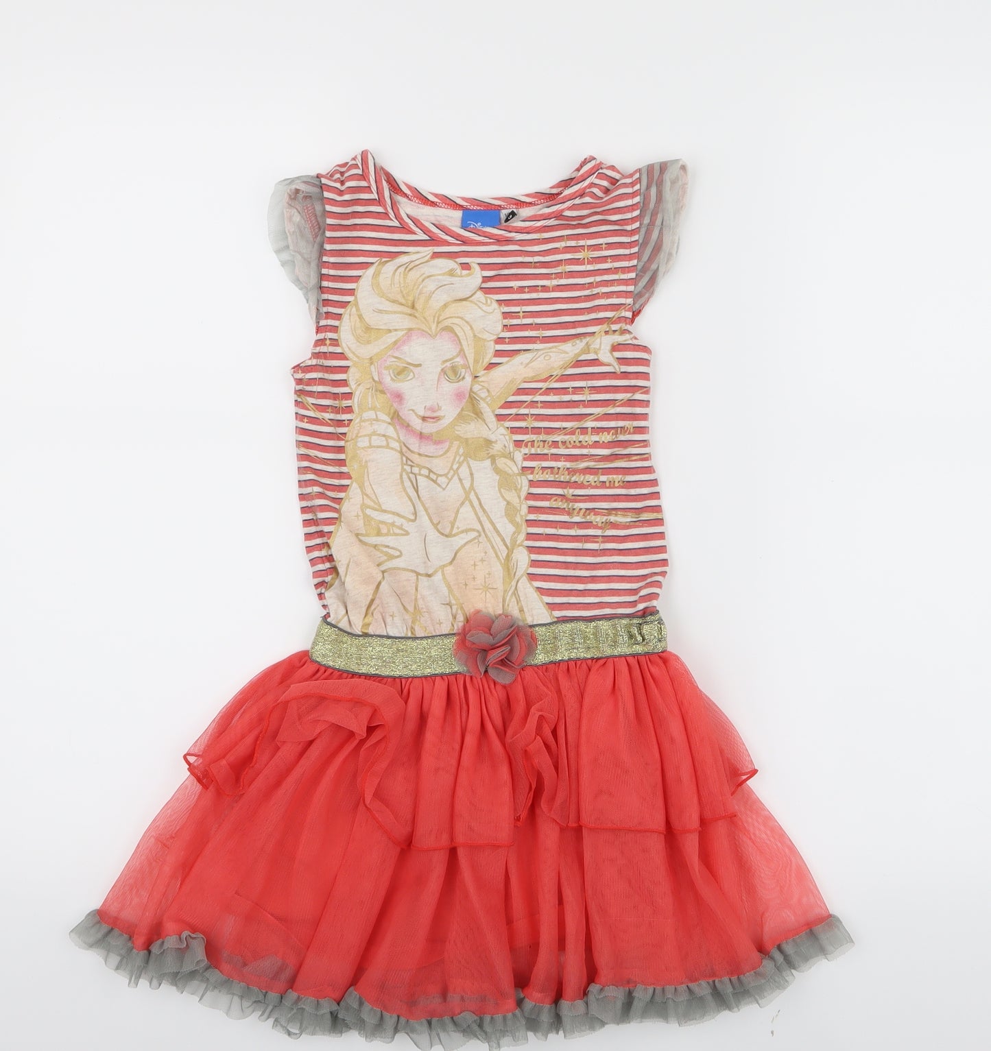 Disney Girls Pink Striped  Fit & Flare  Size 5-6 Years