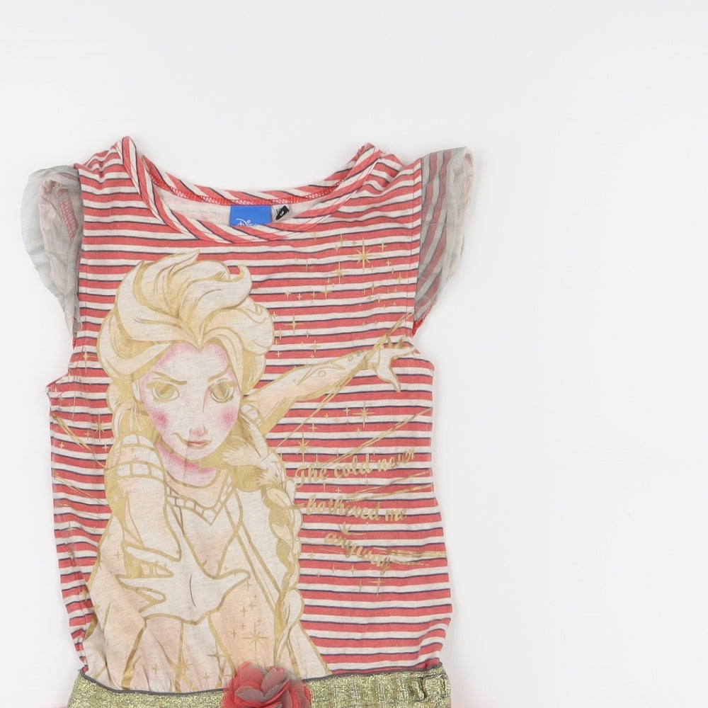 Disney Girls Pink Striped  Fit & Flare  Size 5-6 Years