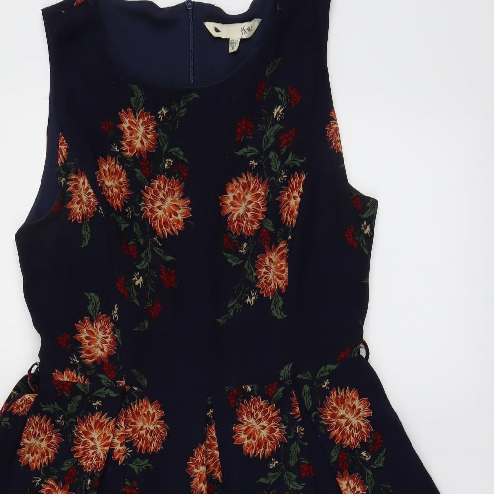 yuni Womens Blue Floral  Fit & Flare  Size 12