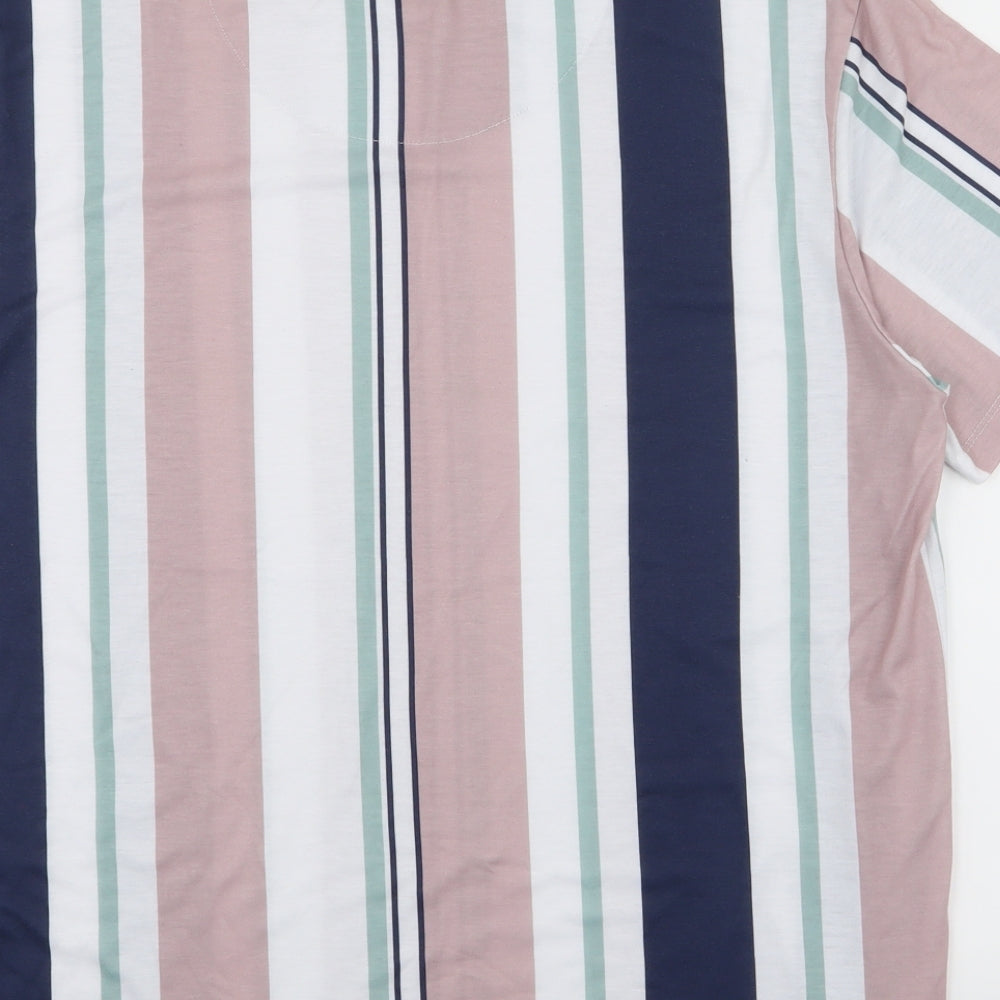 River Island Mens Pink Striped   T-Shirt Size XL