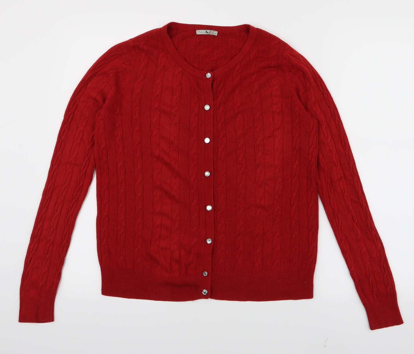 TU Womens Red  Knit Cardigan Jumper Size 14