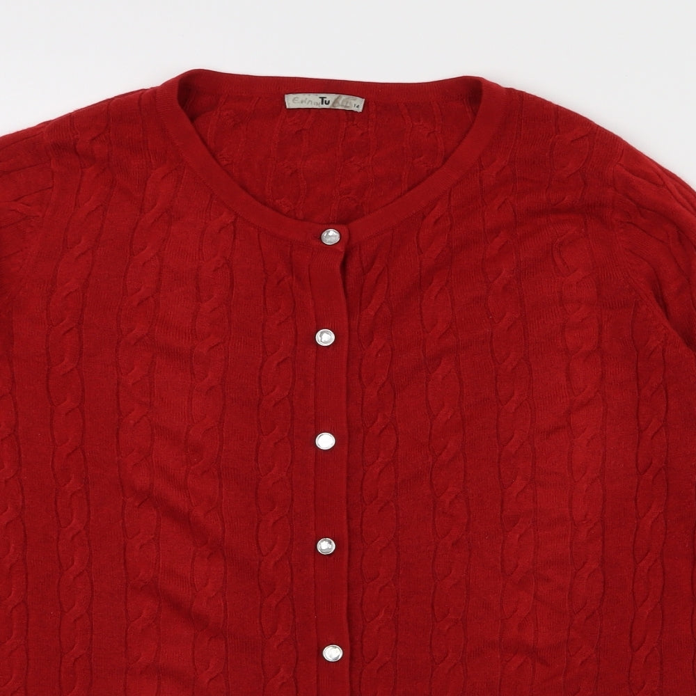 TU Womens Red  Knit Cardigan Jumper Size 14