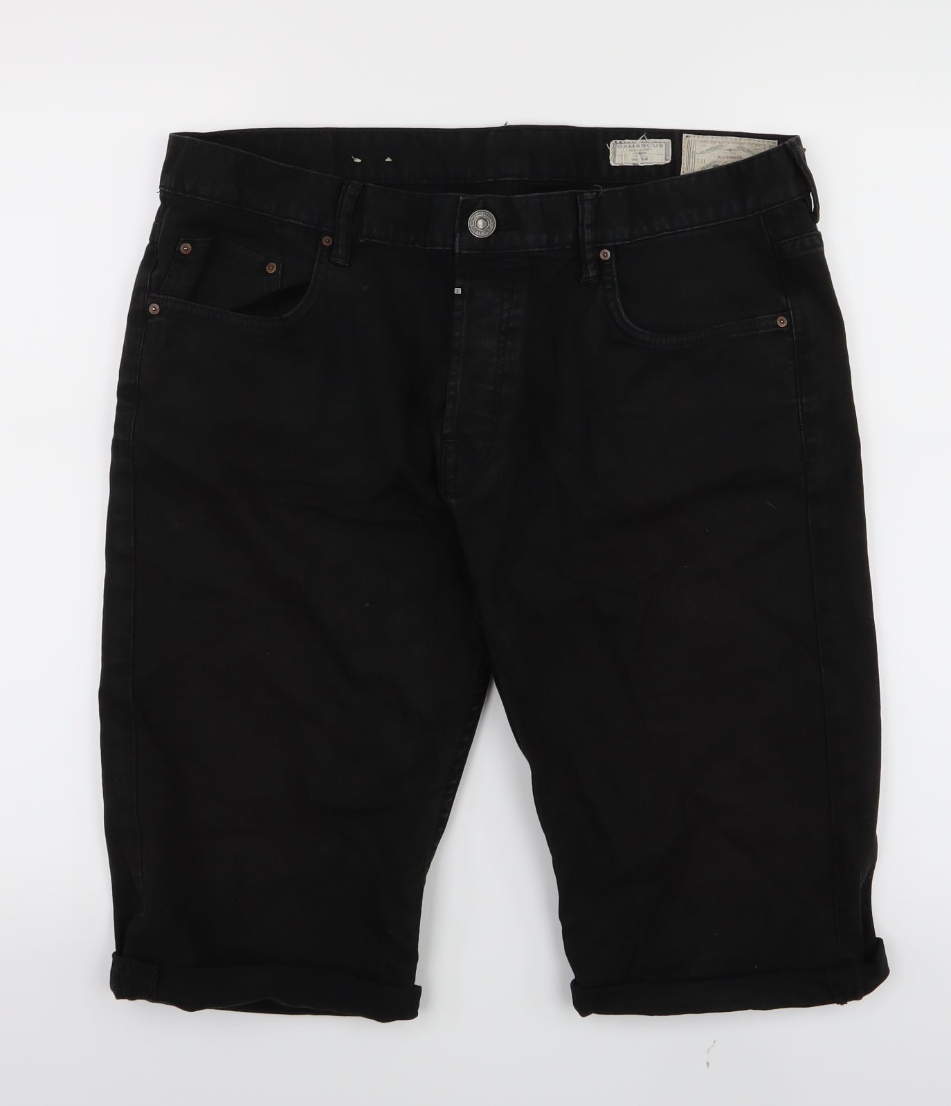 ALL SAINTS Mens Black  Denim Bermuda Shorts Size 34