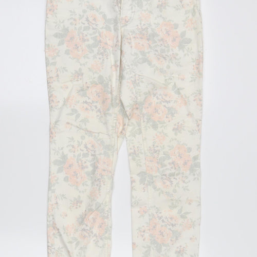 H&M Womens Ivory Floral Denim Skinny Jeans Size 8 L28 in