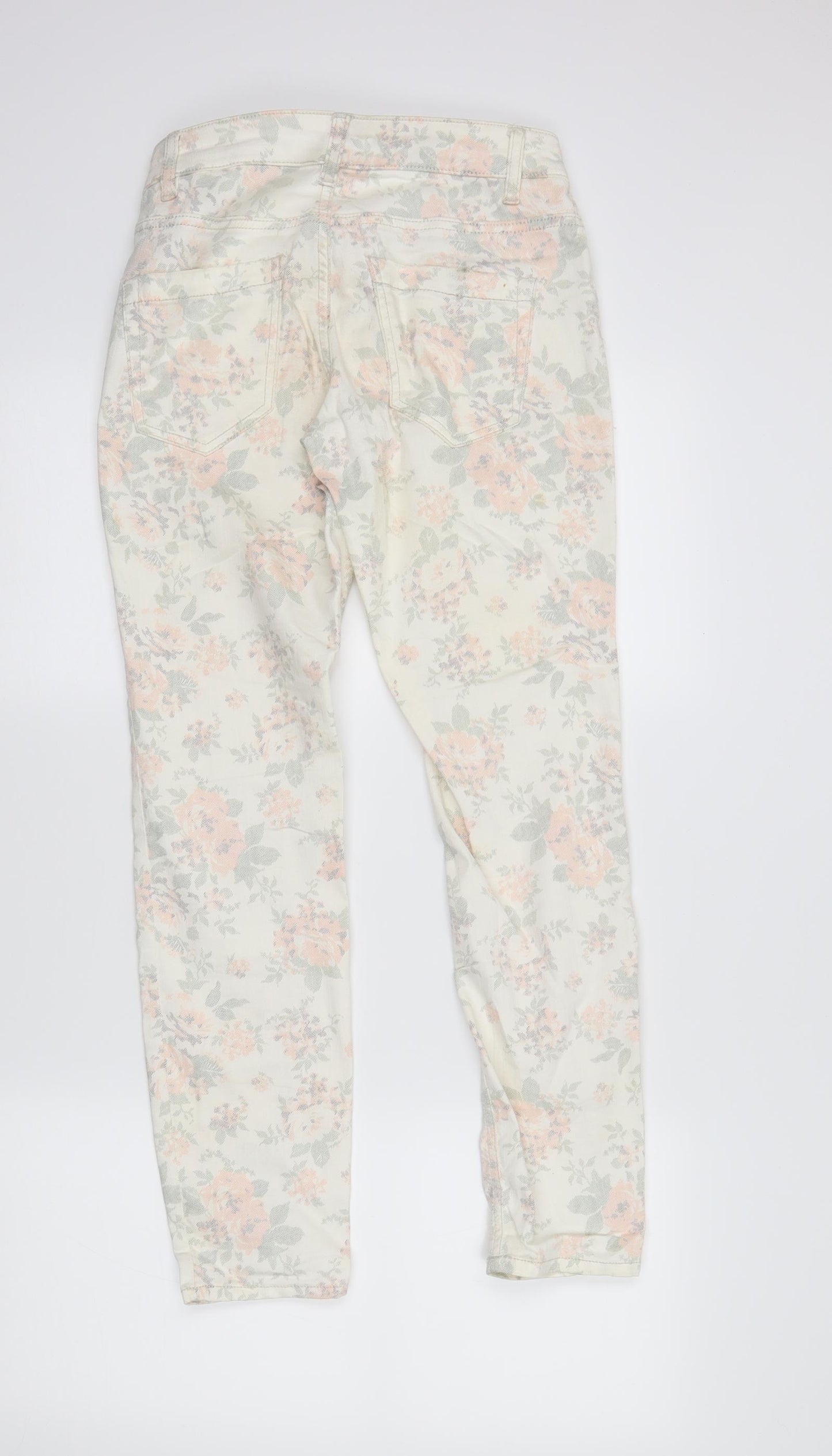 H&M Womens Ivory Floral Denim Skinny Jeans Size 8 L28 in