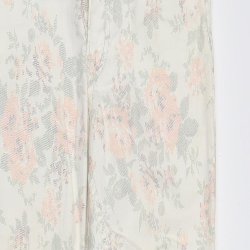 H&M Womens Ivory Floral Denim Skinny Jeans Size 8 L28 in