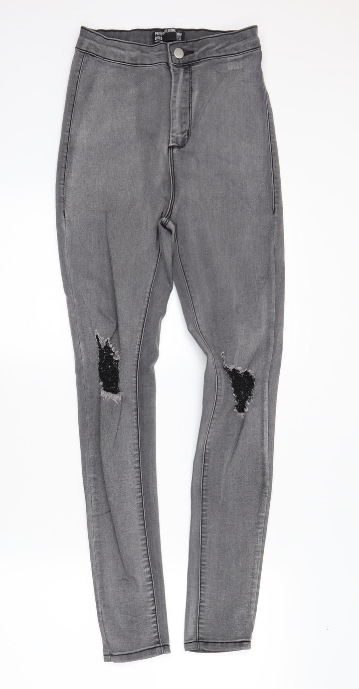 PRETTYLITTLETHING Womens Grey Denim Skinny Jeans Size 8 L28 in