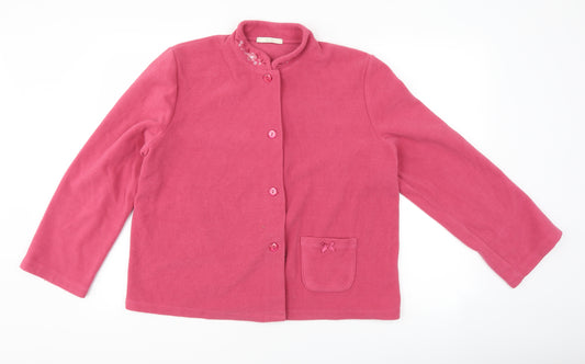 Front view of Marks and Spencer women’s pink fleece jacket, size UK 12