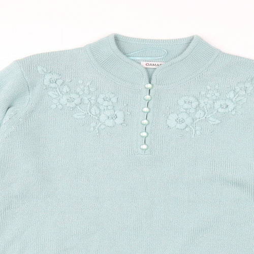 Damart Womens Green Floral  Pullover Jumper Size 14