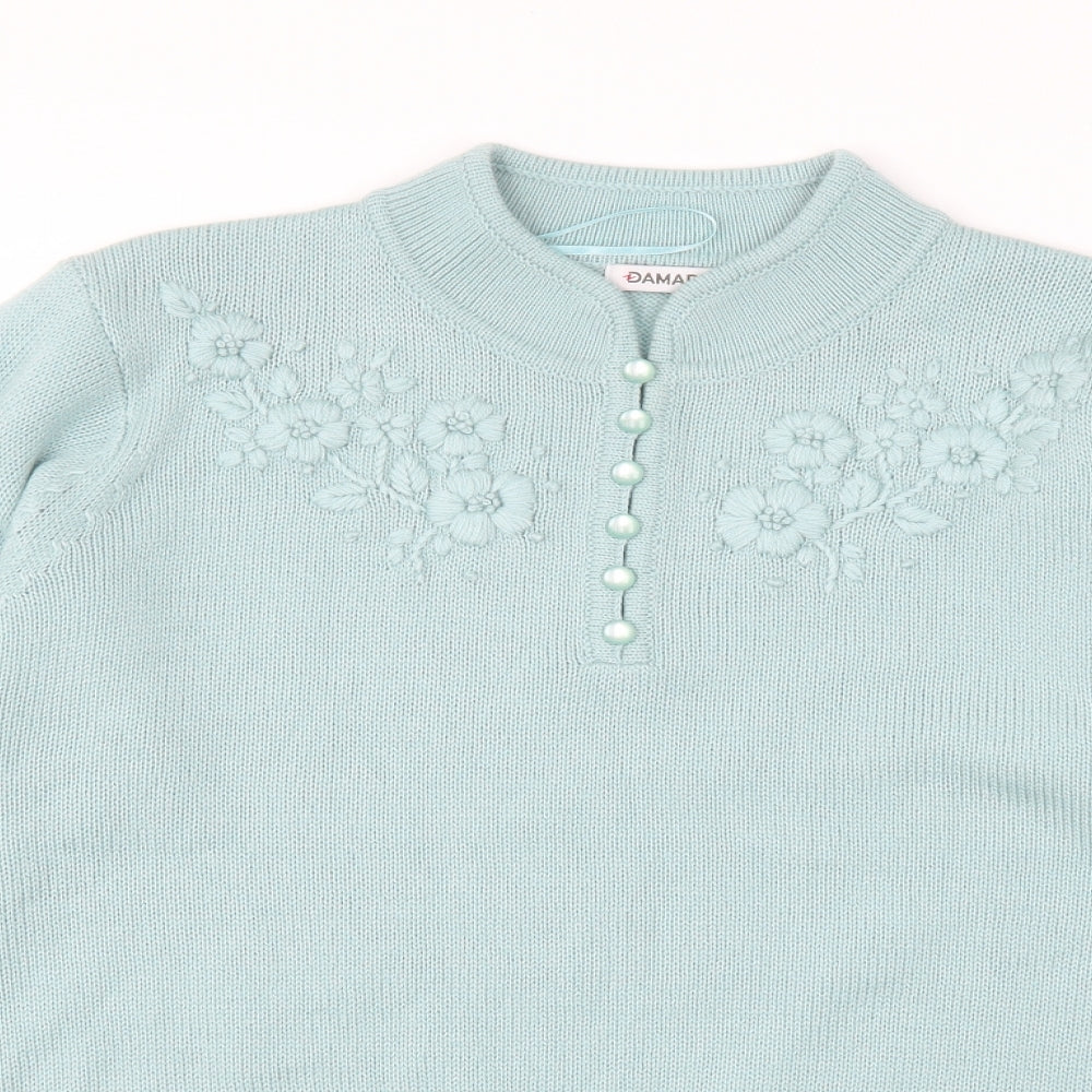 Damart Womens Green Floral  Pullover Jumper Size 14