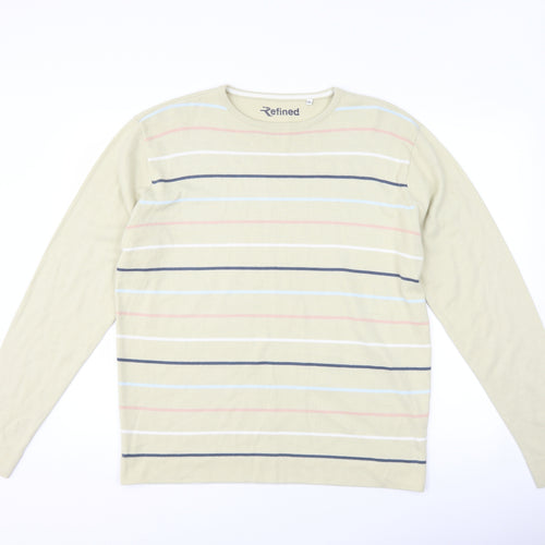 Refind Mens Beige Striped  Pullover Jumper Size XL