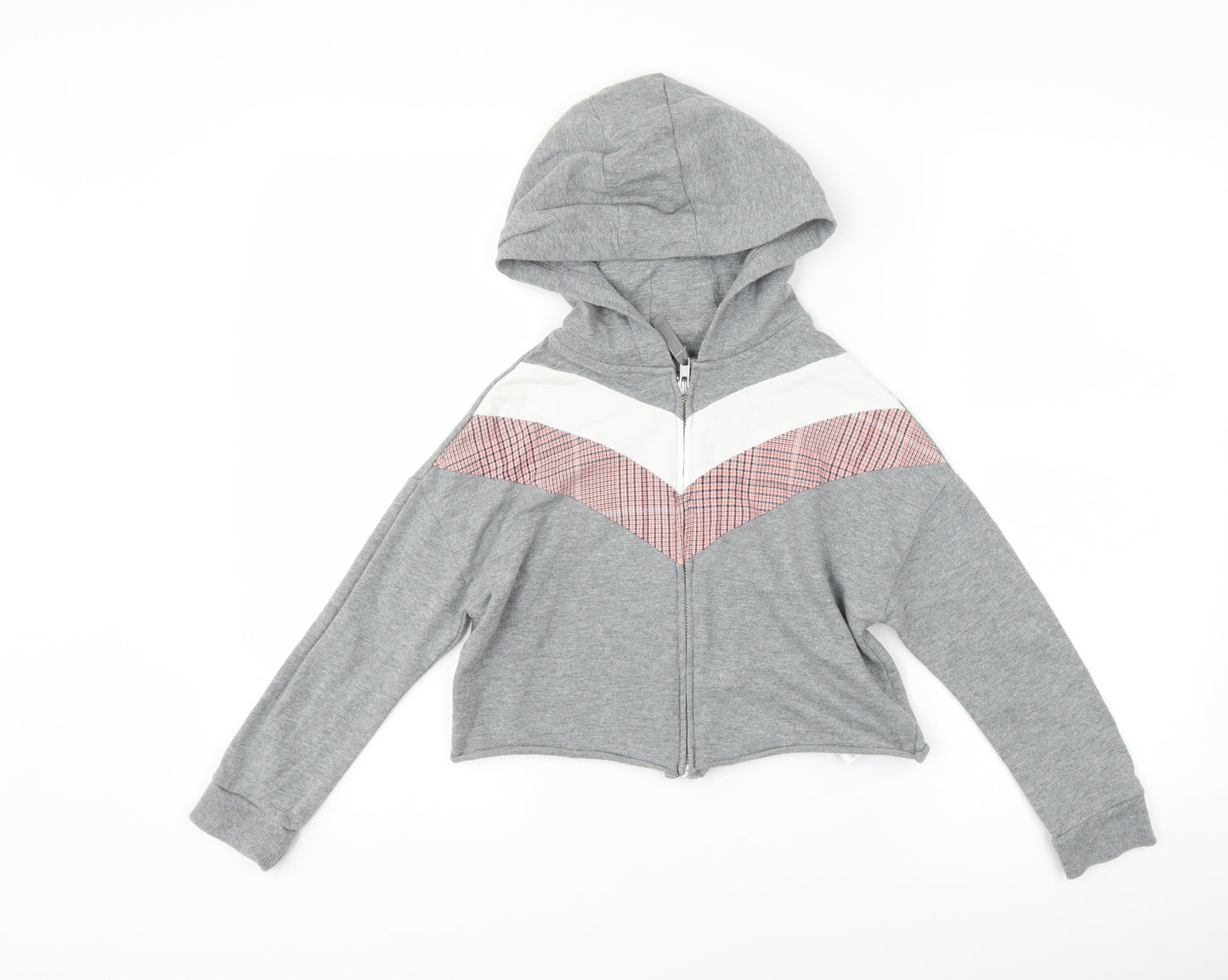 NEXT Girls Grey Striped  Full Zip Hoodie Size 7 Years  - cropped