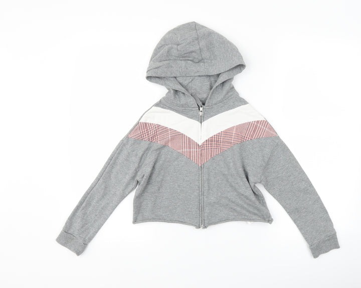 NEXT Girls Grey Striped  Full Zip Hoodie Size 7 Years  - cropped