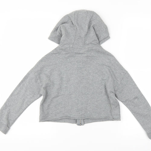 NEXT Girls Grey Striped  Full Zip Hoodie Size 7 Years  - cropped