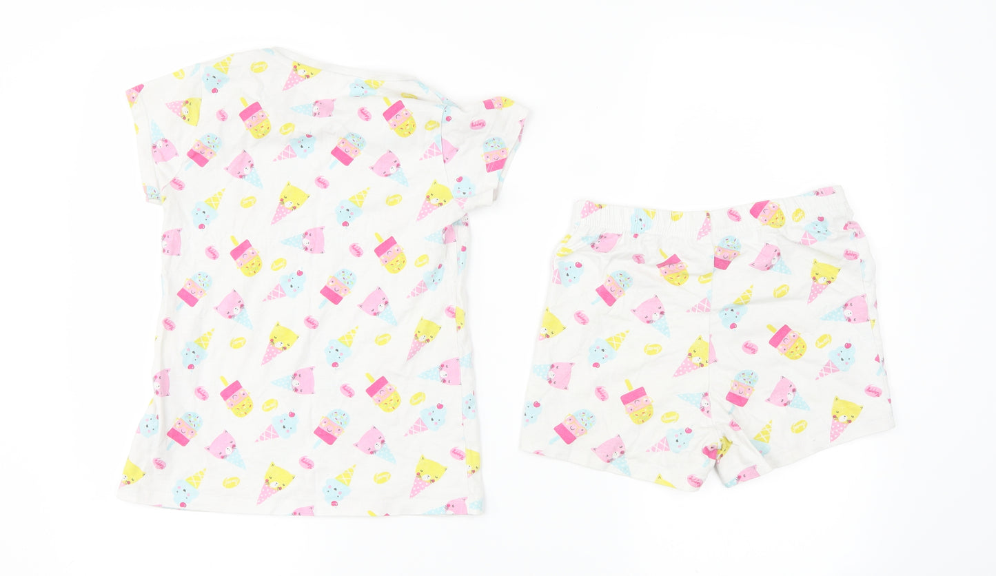 George Girls White   Top Pyjama Set Size 7-8 Years  - cat icecream