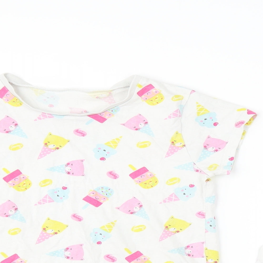 George Girls White   Top Pyjama Set Size 7-8 Years  - cat icecream