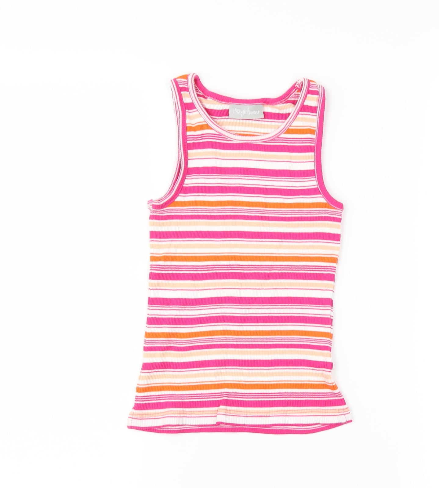 Matalan Girls Pink Striped  Basic Tank Size 7 Years