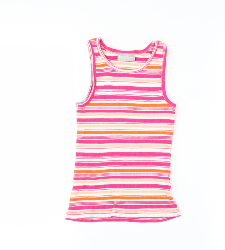 Matalan Girls Pink Striped Basic Tank Size 7 Years