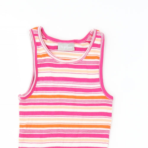 Matalan Girls Pink Striped  Basic Tank Size 7 Years