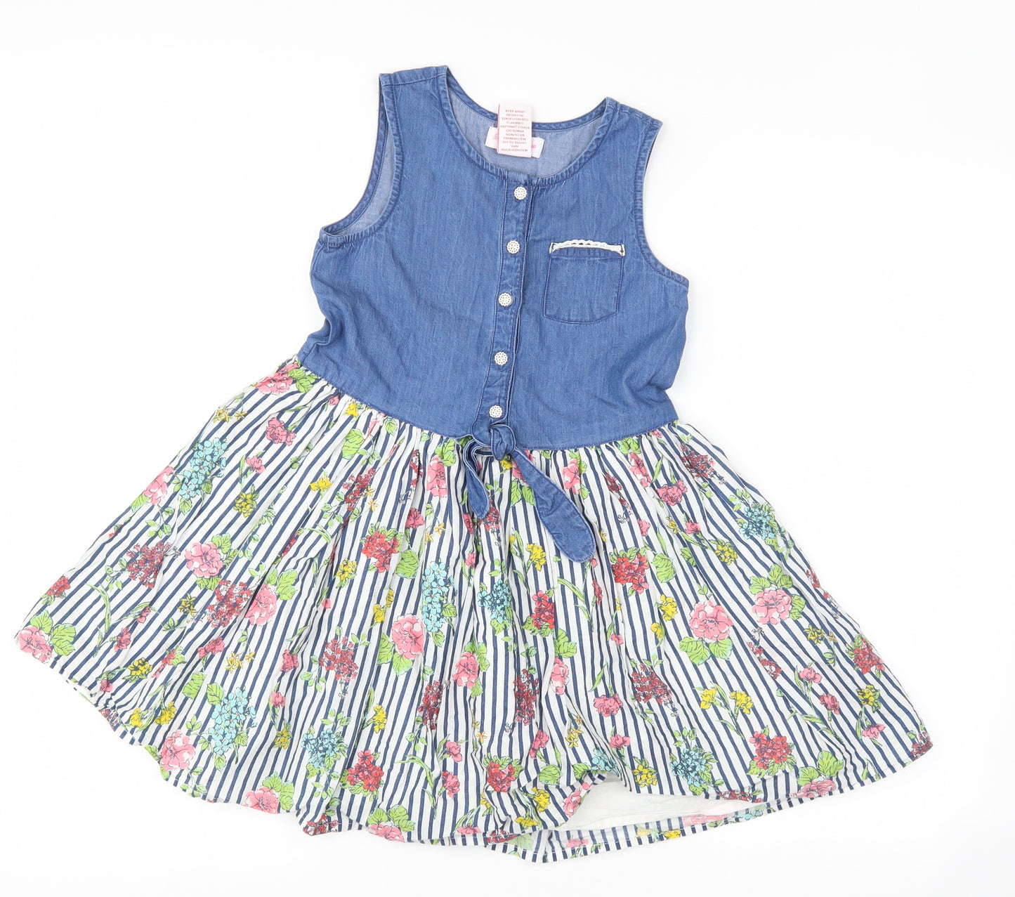 Tommy Bahama Girls Blue Striped  Skater Dress  Size 6-7 Years  - flowers