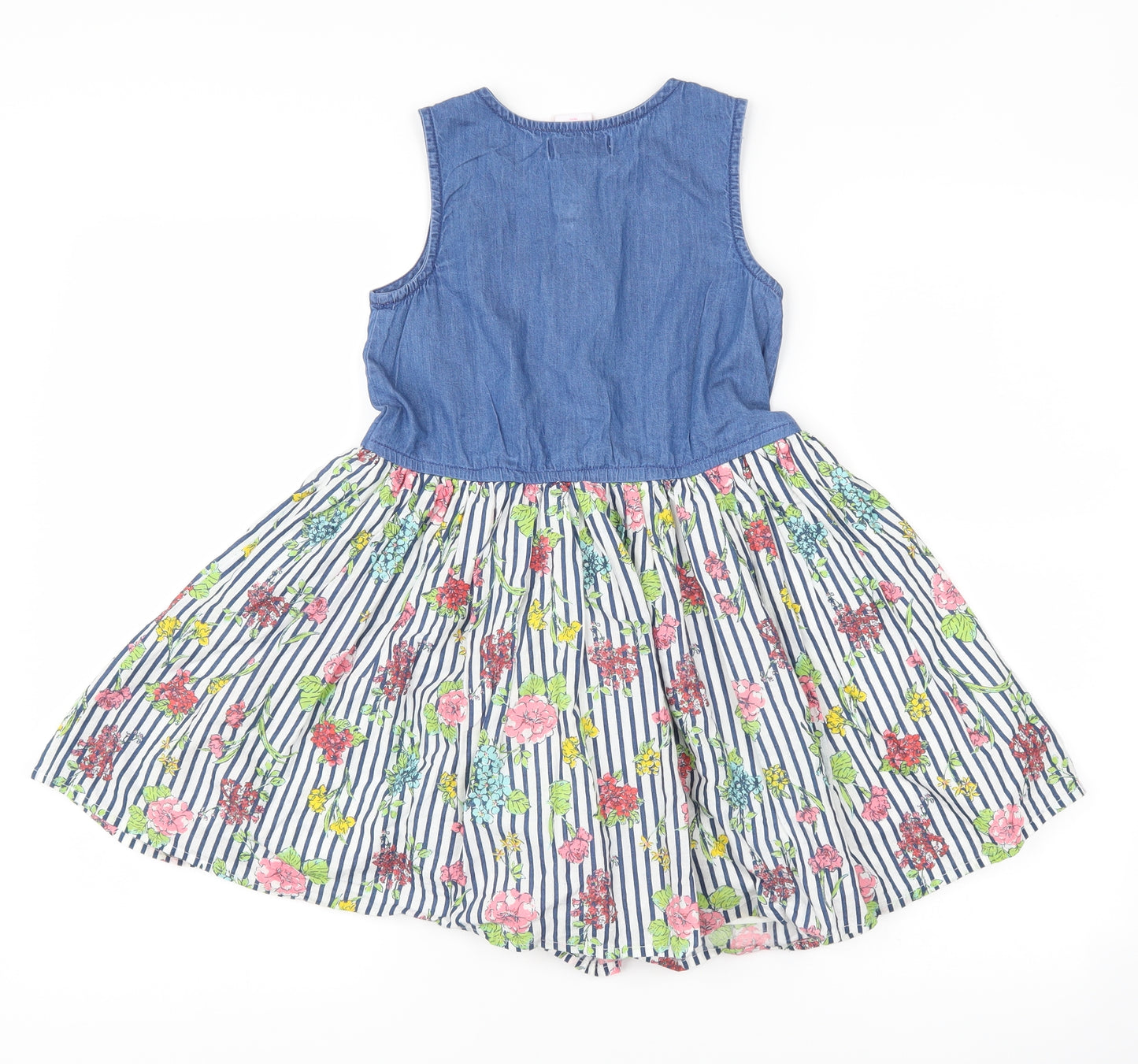 Tommy Bahama Girls Blue Striped  Skater Dress  Size 6-7 Years  - flowers