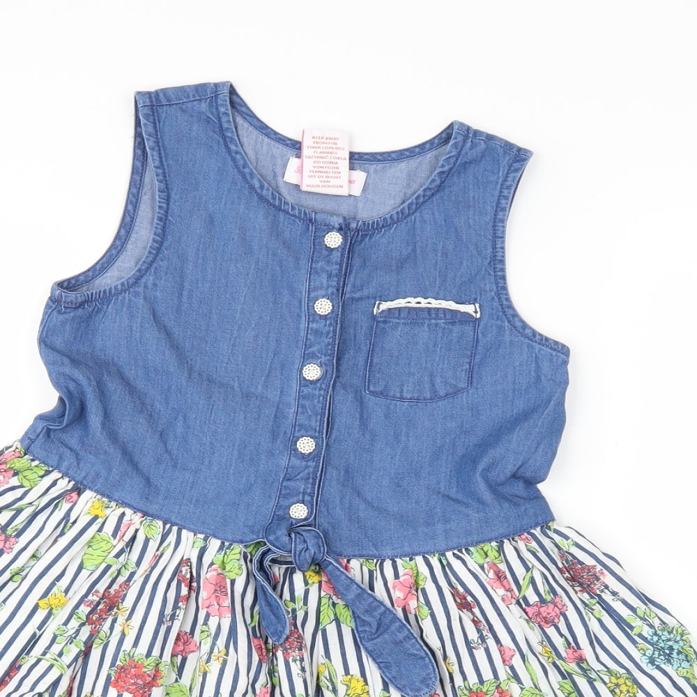 Tommy Bahama Girls Blue Striped  Skater Dress  Size 6-7 Years  - flowers