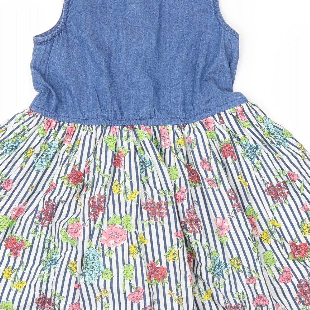 Tommy Bahama Girls Blue Striped  Skater Dress  Size 6-7 Years  - flowers