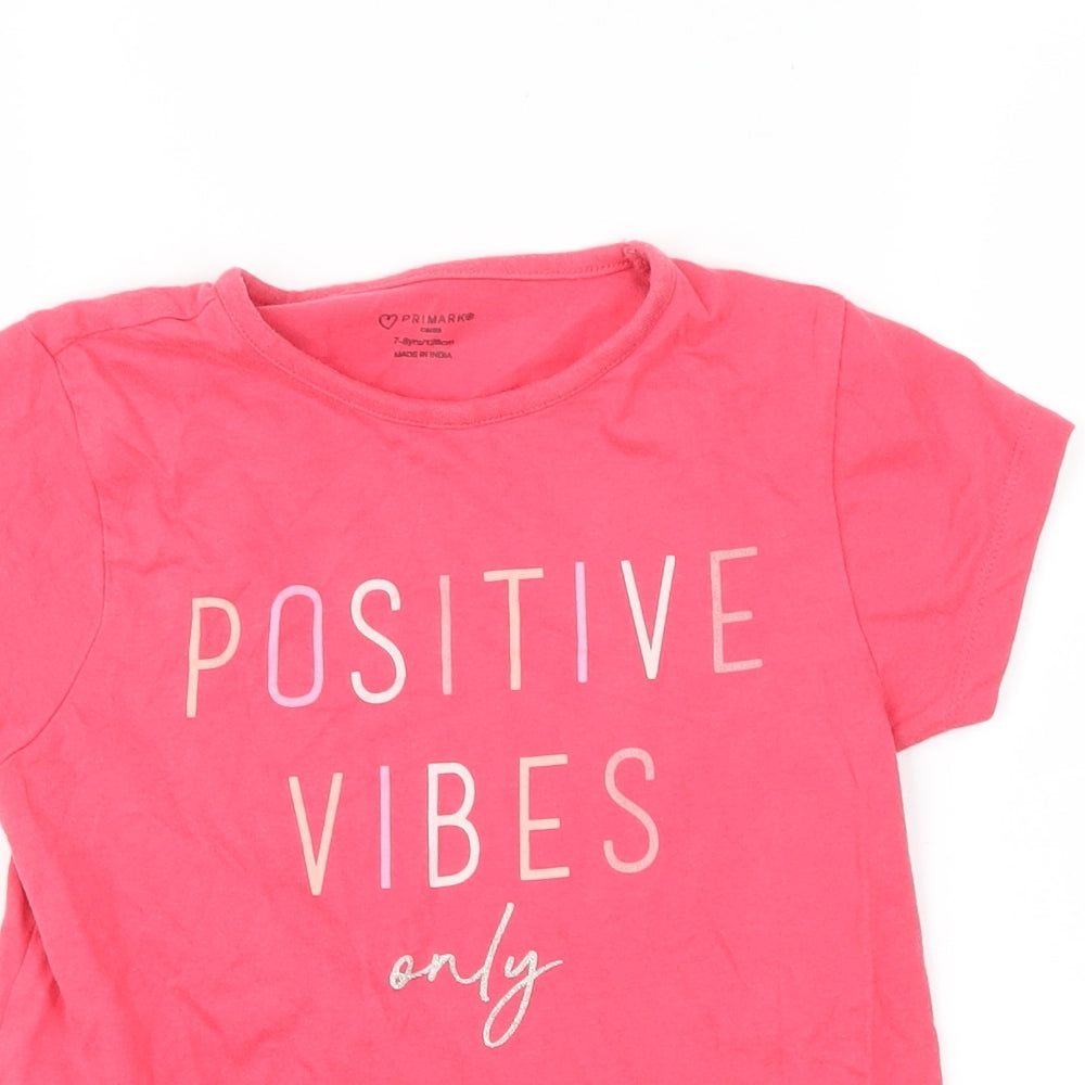 Primark Girls Pink   Basic T-Shirt Size 7-8 Years  - slogan