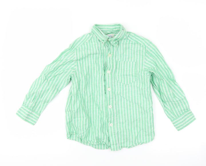 The Children's Place Boys Green Striped Basic Button-Up Size 4 Years