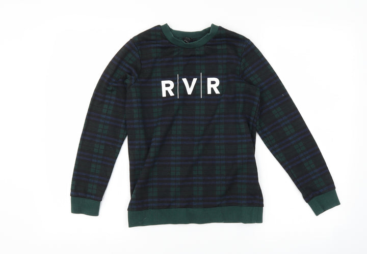 River Island Girls Green Check  Pullover Sweatshirt Size 9-10 Years