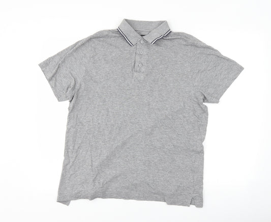 Front view of Avenue men’s grey polo, size M