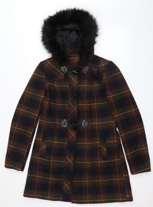 Front view of George` women’s multicoloured check overcoat coat