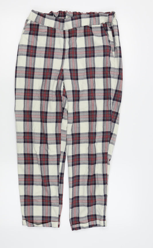 Front view of Primark women’s multicoloured check trousers, size UK 10, 24-inch leg