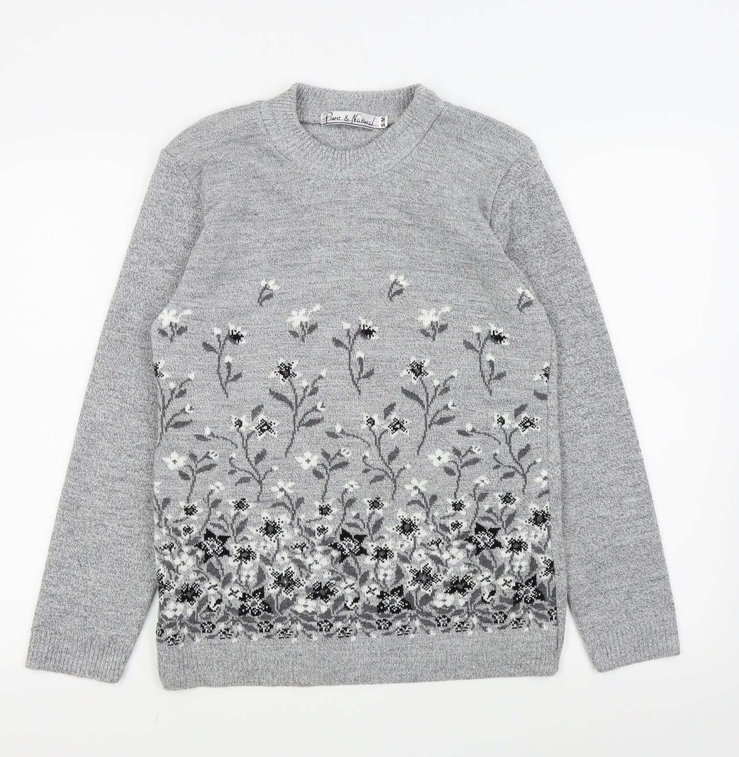 pure and natural Womens Grey Floral  Pullover Jumper Size M