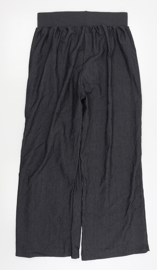 Front view of Preworn men’s grey trousers, size 28, in, 27-inch leg